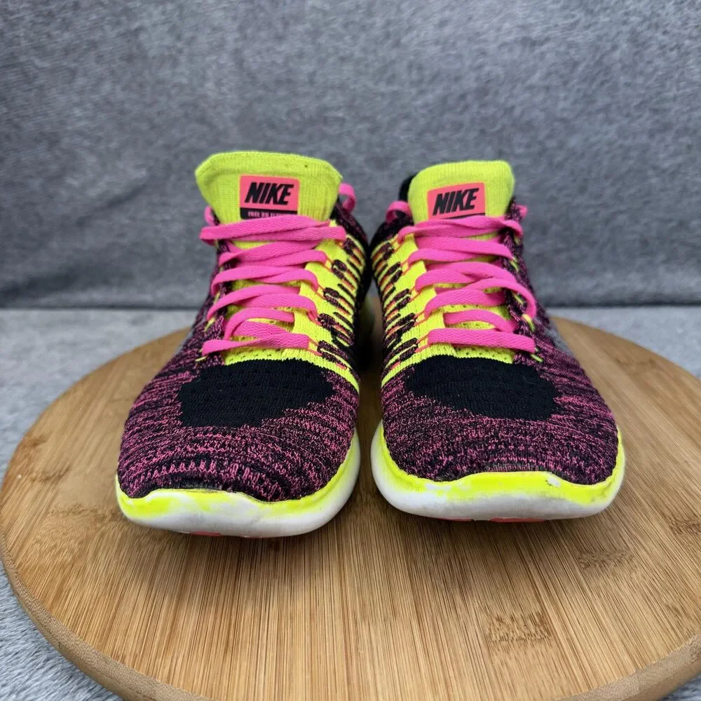 Nike Free RN Flyknit Shoes Boys Size 7Y Pink Volt Running Sneakers 834363-600